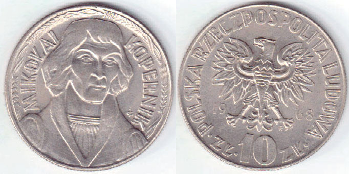 1968 Poland 10 Zlotych (Copernicus) A004104